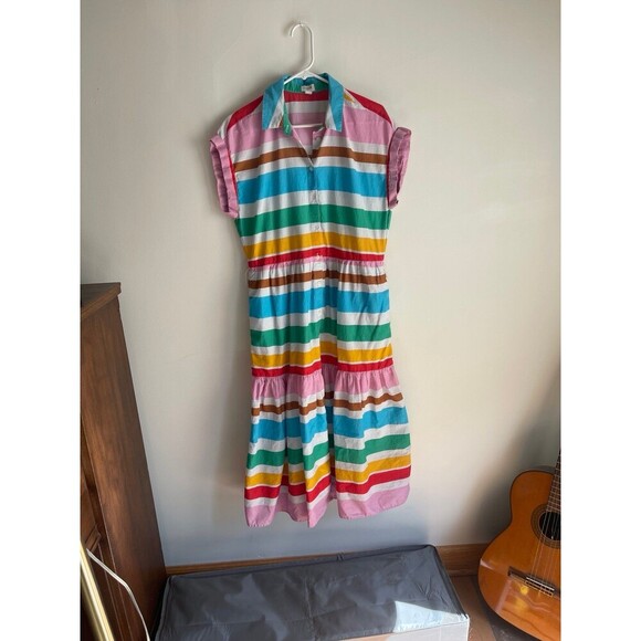 Button Down J.Crew Shirt Dress with Colorful Rainbow Stripes Size 8 - Picture 3 of 10